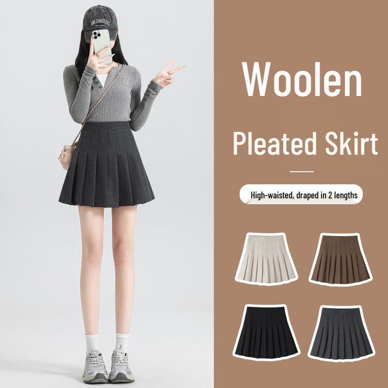 High Waist A-Line Woolen Pleated Skirt, Maillard Brown, Autumn/Winter '26