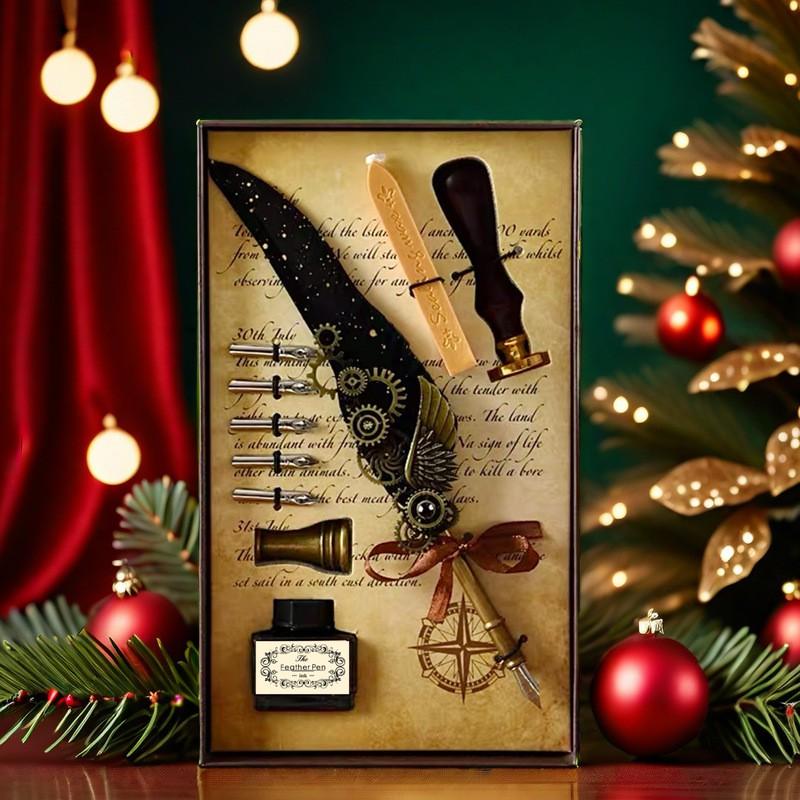 Mechanical Feather Dip Pen Set European Vintage Gold Foil Calligraphy Creative Gift