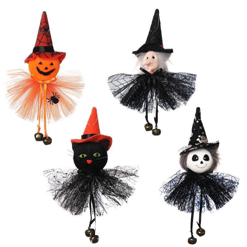 Halloween Witch Ornament Crafts Doll Pumpkin Drop Ornaments with Bell Halloween Decoration for Home Halloween Decor Kids Gifts