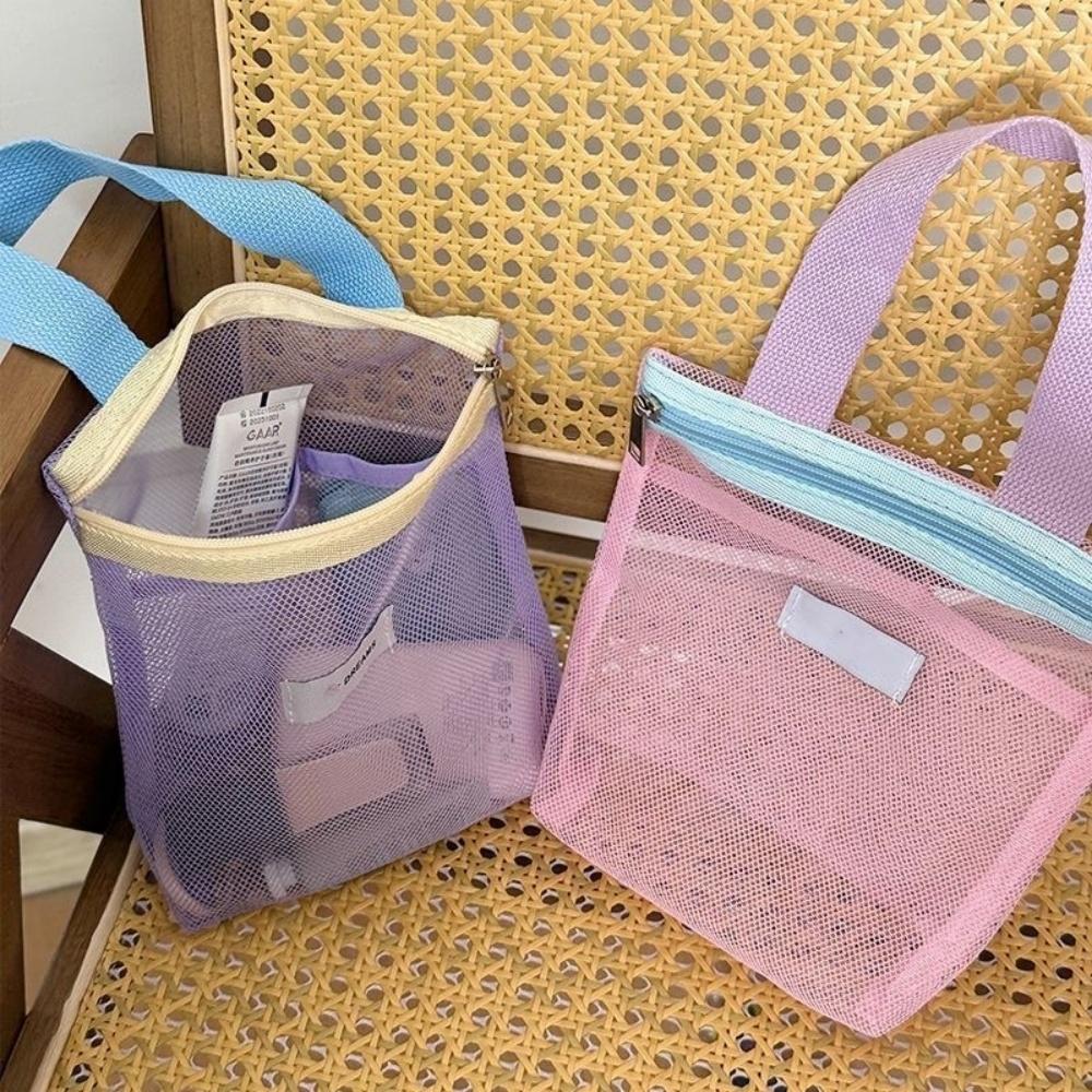 Mesh Makeup Bag Hanging Portable Bag Travel Handbag Portable Toiletry Storage Bag For Bathroom Outdoor Women