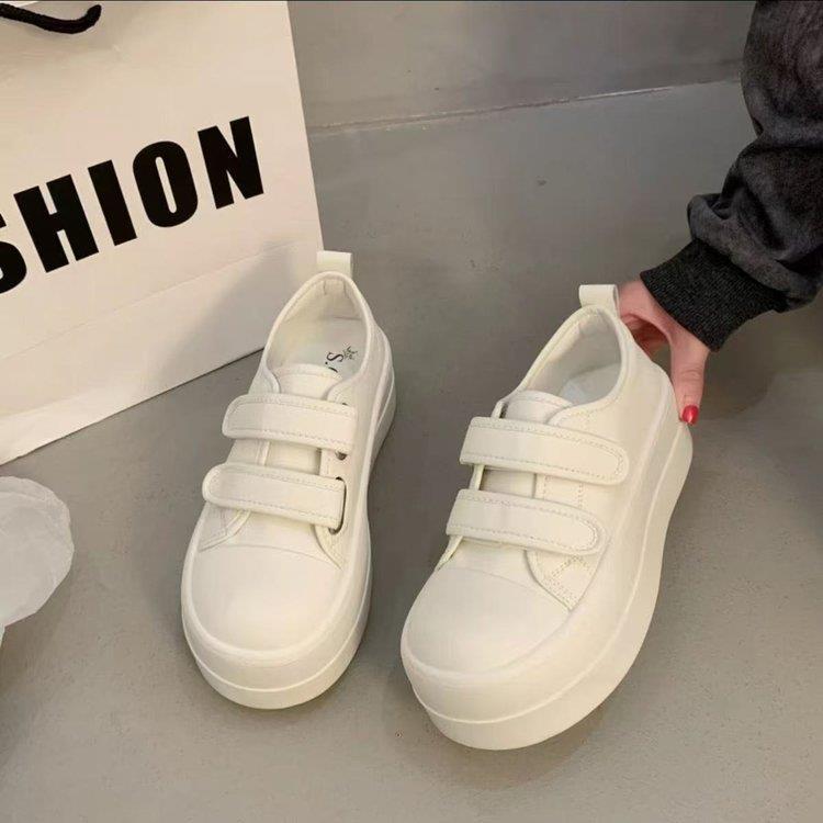 Little White Shoes Women's 2025 Spring and Summer New Casual Board Shoes Velcro Ugly Cute Big Head Shoes Cookie Sole Platform Single Shoes
