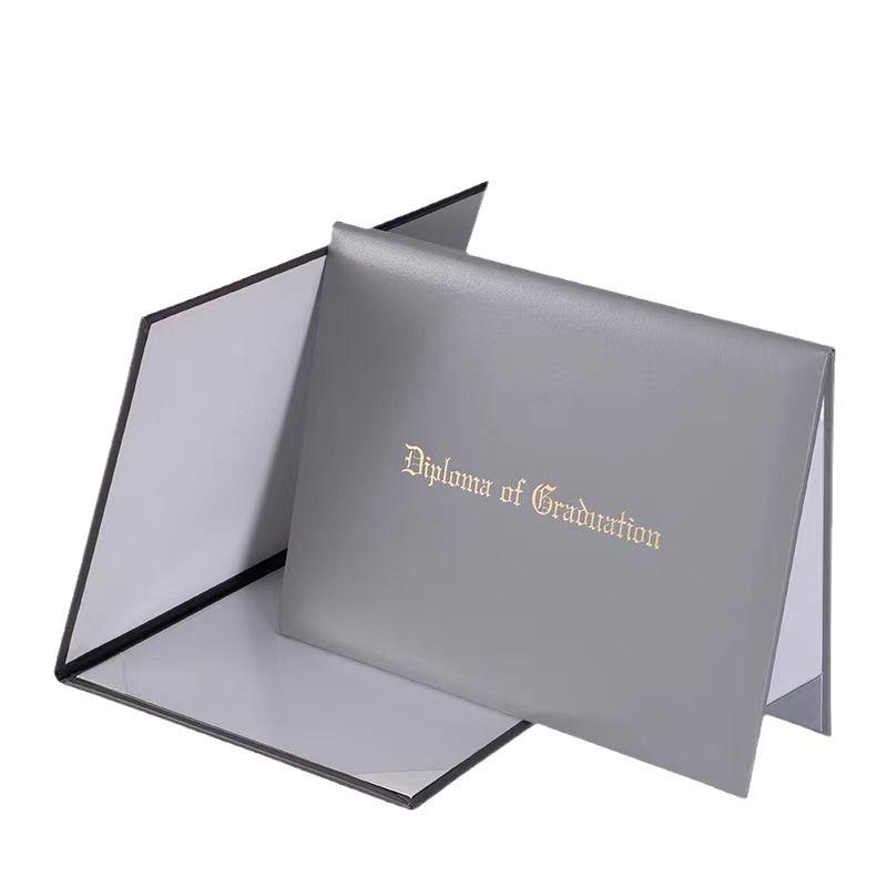 Custom Logo School A4 Blank PU Leather Diploma Cover with Gold/Silver Printing Certificate Diploma Certificate Cover Folder