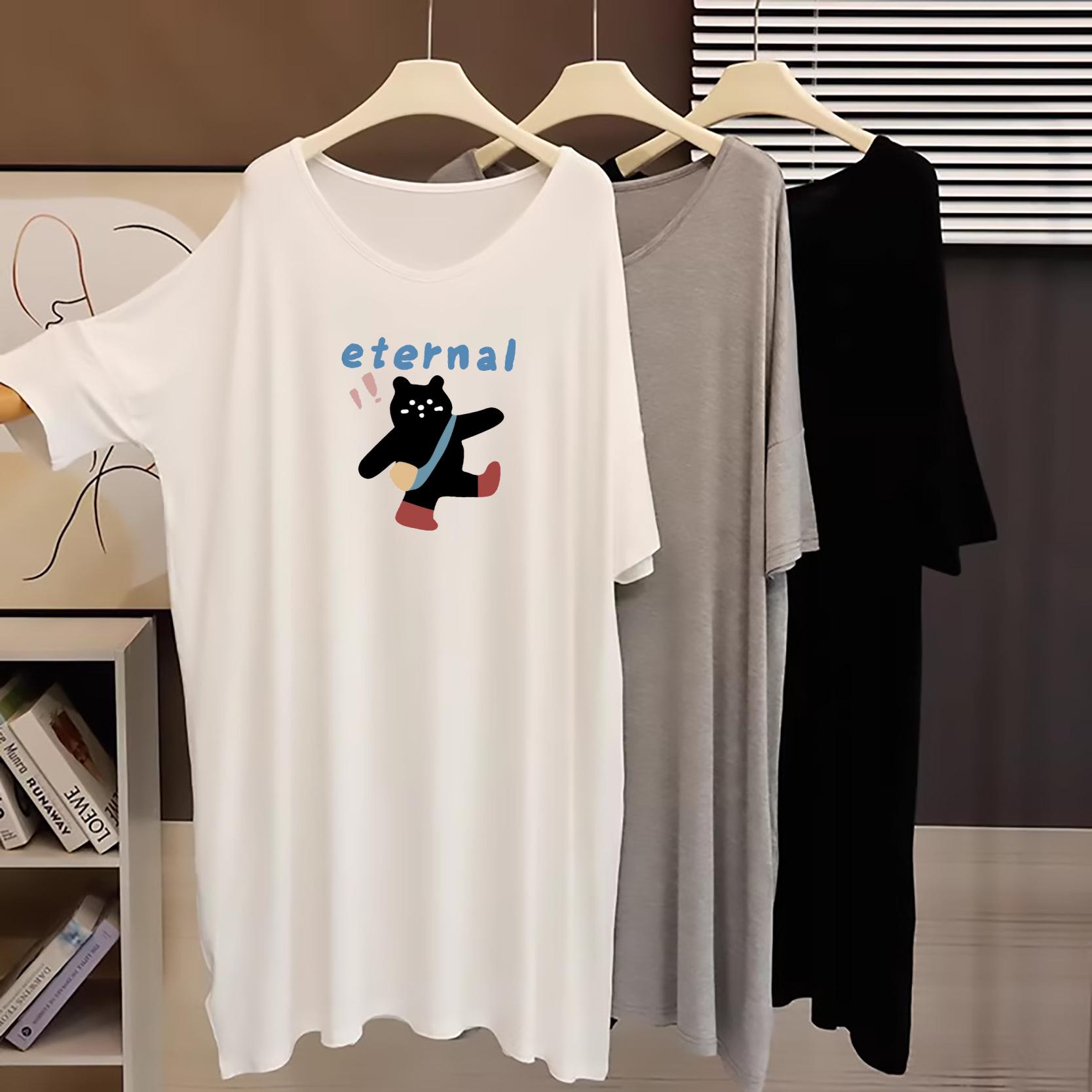 

Women s Modal V-Neck T-Shirt: Super Comfortable, Loose, Plus Size, Mid-Length, Short-Sleeved, Trendy Lazy Style for Summer. M