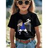 European sizes Cute Cartoon Style Boys And Girls Soccer Goalkeeper T-Shirt - Blue V-Neck Short Sleeves, Fun Pattern Design