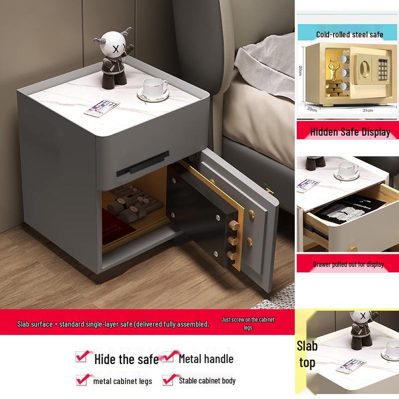 Smart Multifunctional Bedside Safe: Minimalist Square Design for Bedroom and Living Room