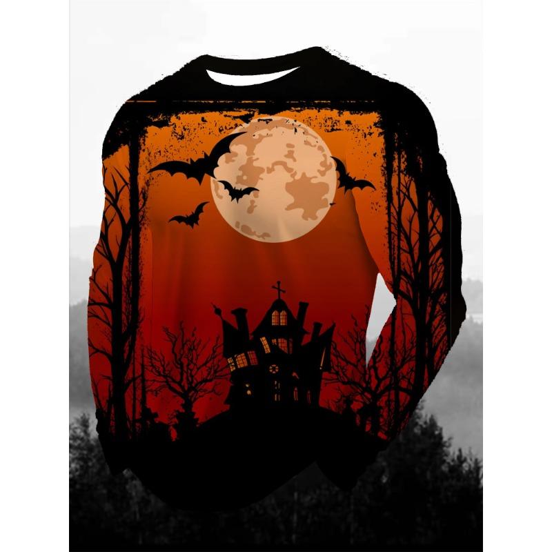 3D Printed Halloween Theme Long Sleeve T-shirts Men's Fashion Tops Casual Party Clothing