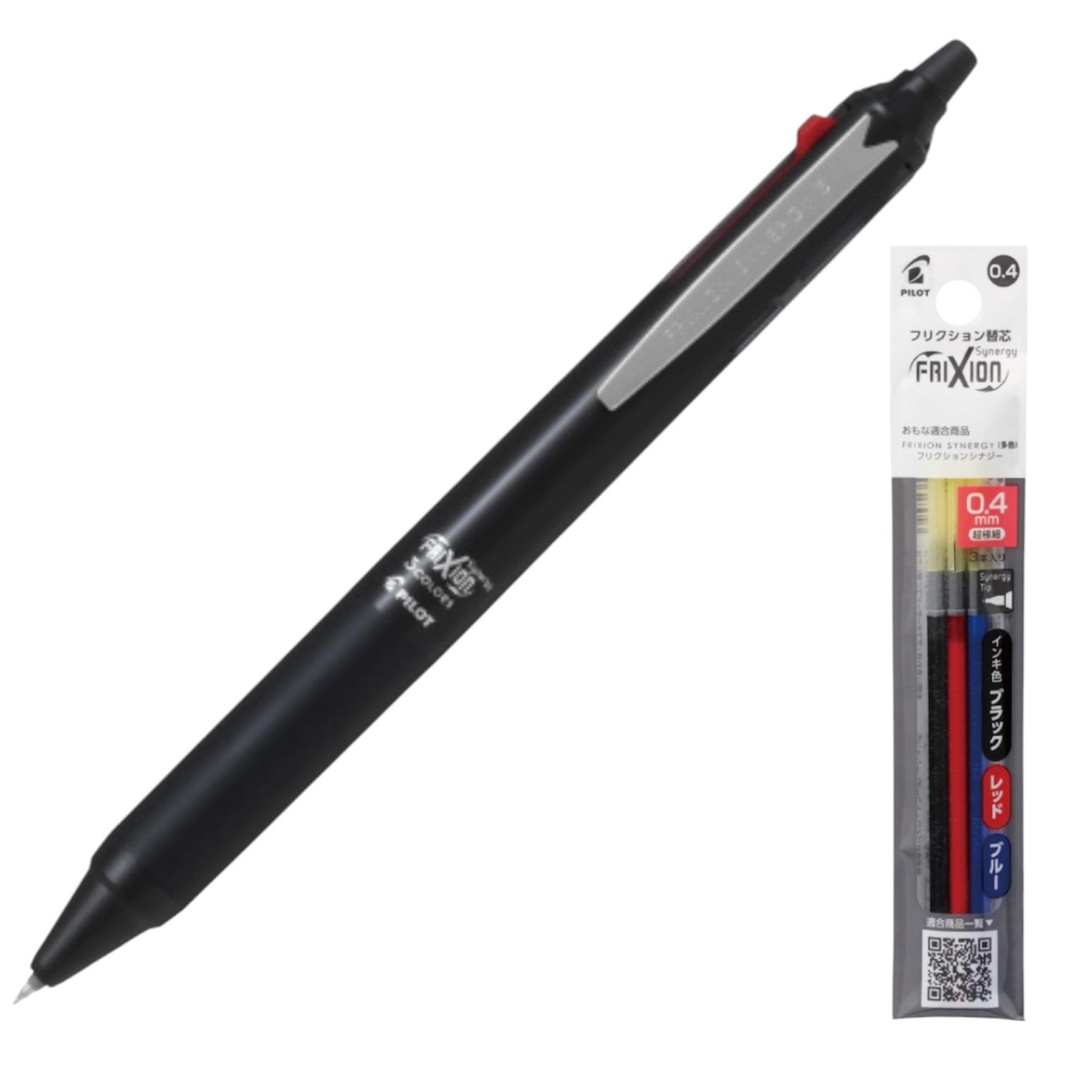 Pilot Frixion Synergy 3 Erasable Multi-Pen + Refill 3-Pack Set: 0.4mm Ultra-Fine, Made in Japan