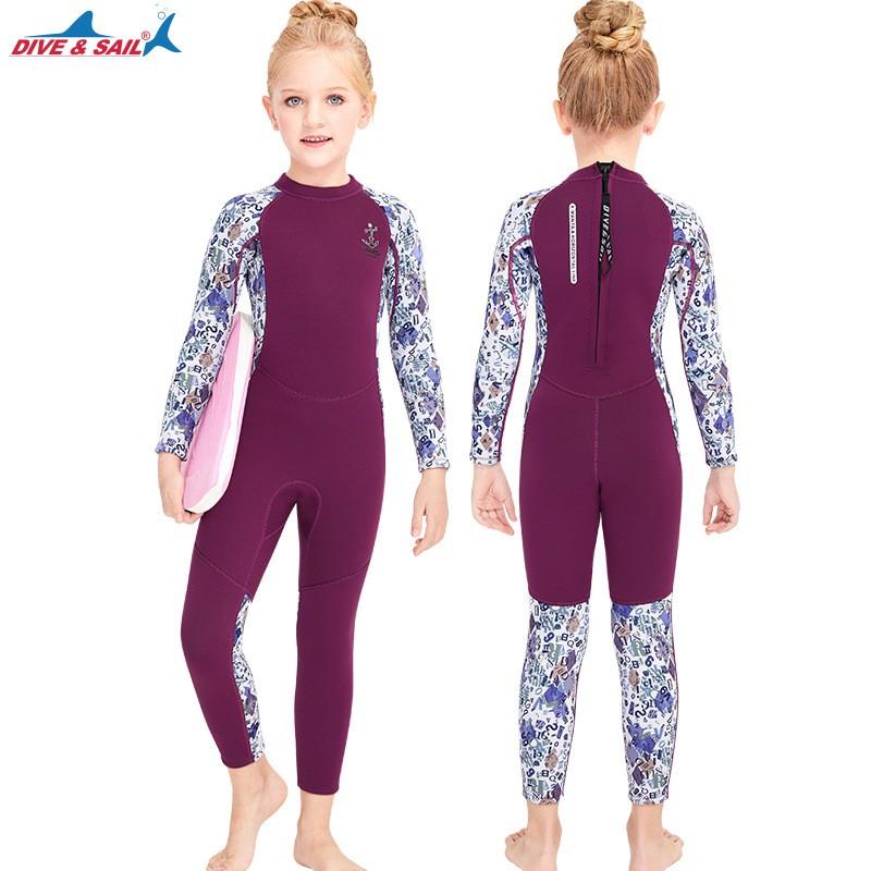Girls 2.5mm Neoprene Wetsuit Snorkeling Swimming Warm Full Body Long Sleeve Dive Suit Kids Winter Fall