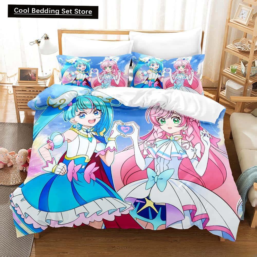 3D Kawaii Anime Hirogaru Sky! Pretty Cure Bettwäsche-Set, Einzelbett, Doppelbett, Queen-Size-Bett, King-Size-Bett, Erwachsenen- und Kinderschlafzimmer, Bettbezug-Sets