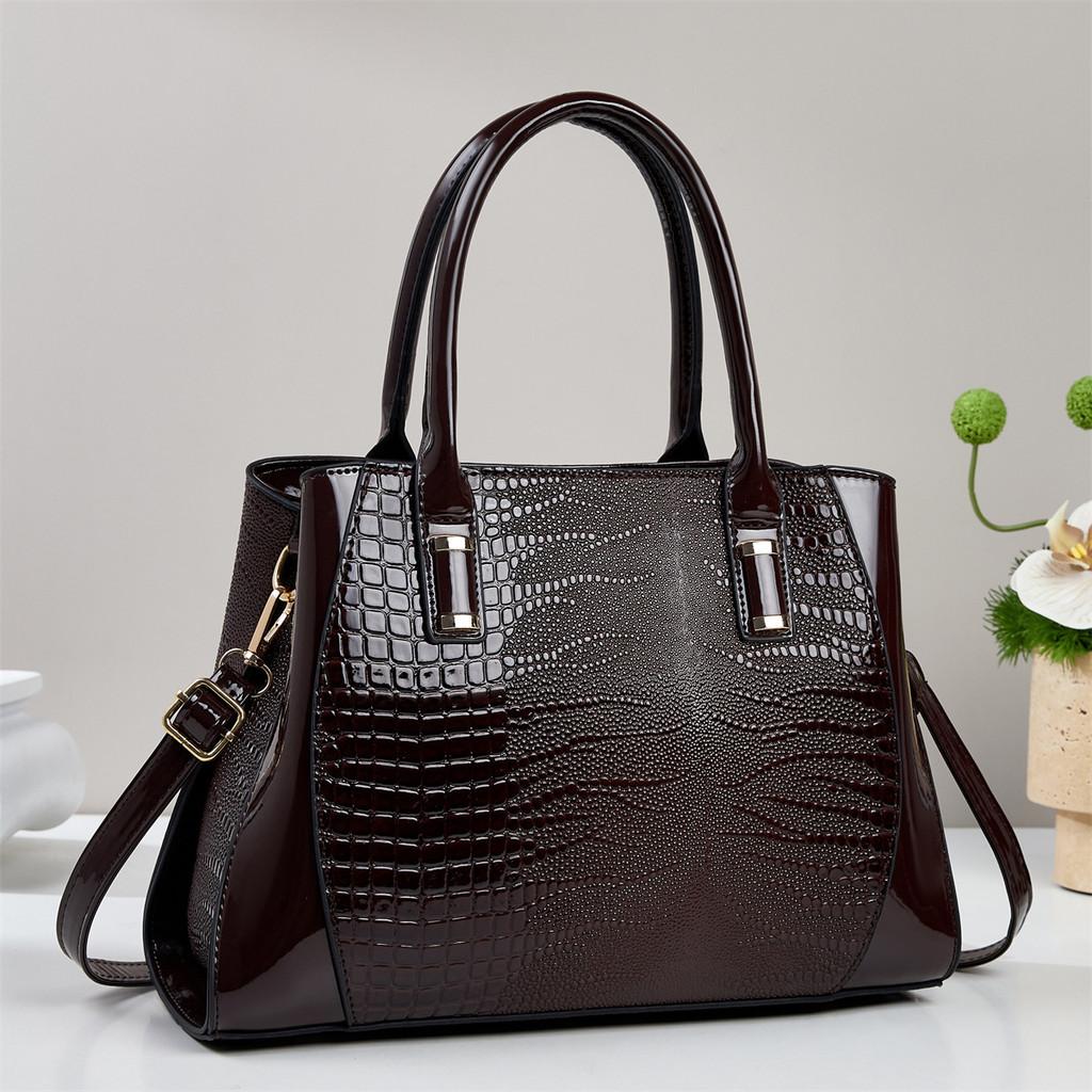 Large Pu Tote Bag With Crocodile Embossing For Daily Commuting And Casual Wear