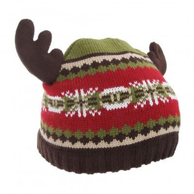 Childrens/Kids Fairisle Moose Winter Beanie Hat With Antlers