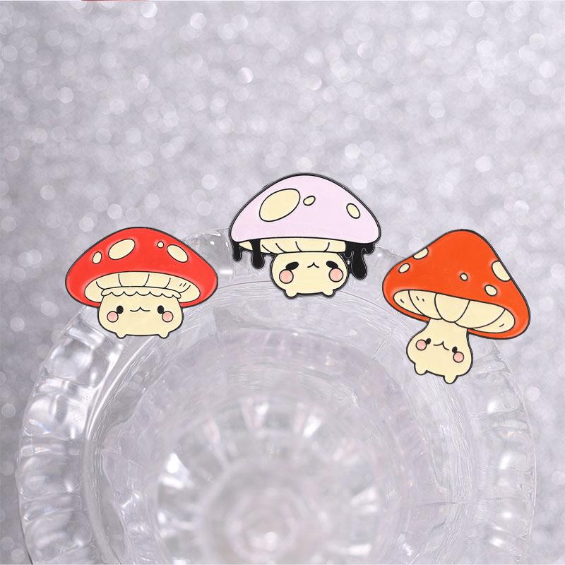 Cute Mushroom Enamel Pins Cartoon Red Pink Toadstool Brooches Cottagecore Badge Forest Fungi Jewelry Gift For Friends