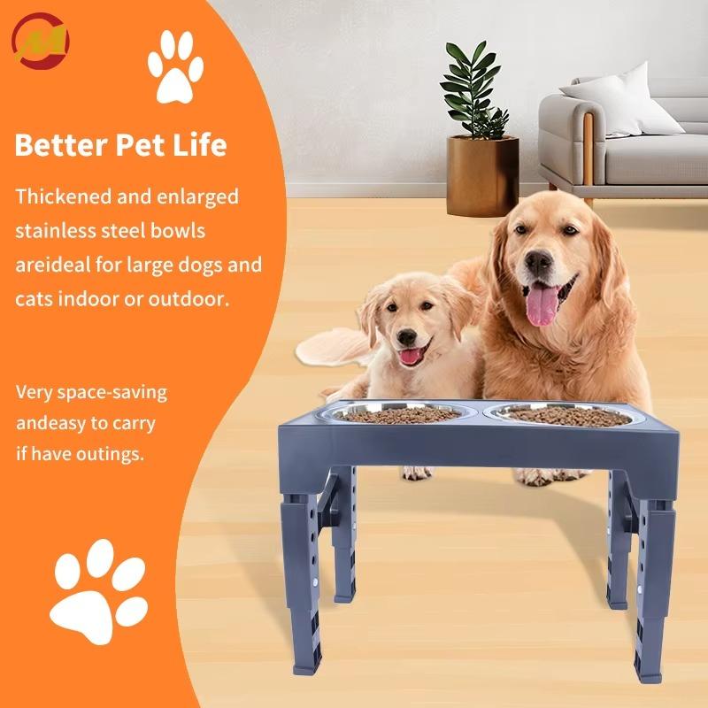 4 Height Adjustable Raised Ceramic Pet Elevated Dog Feeder With Slow Food Bowl + Stainless Steel Bowl