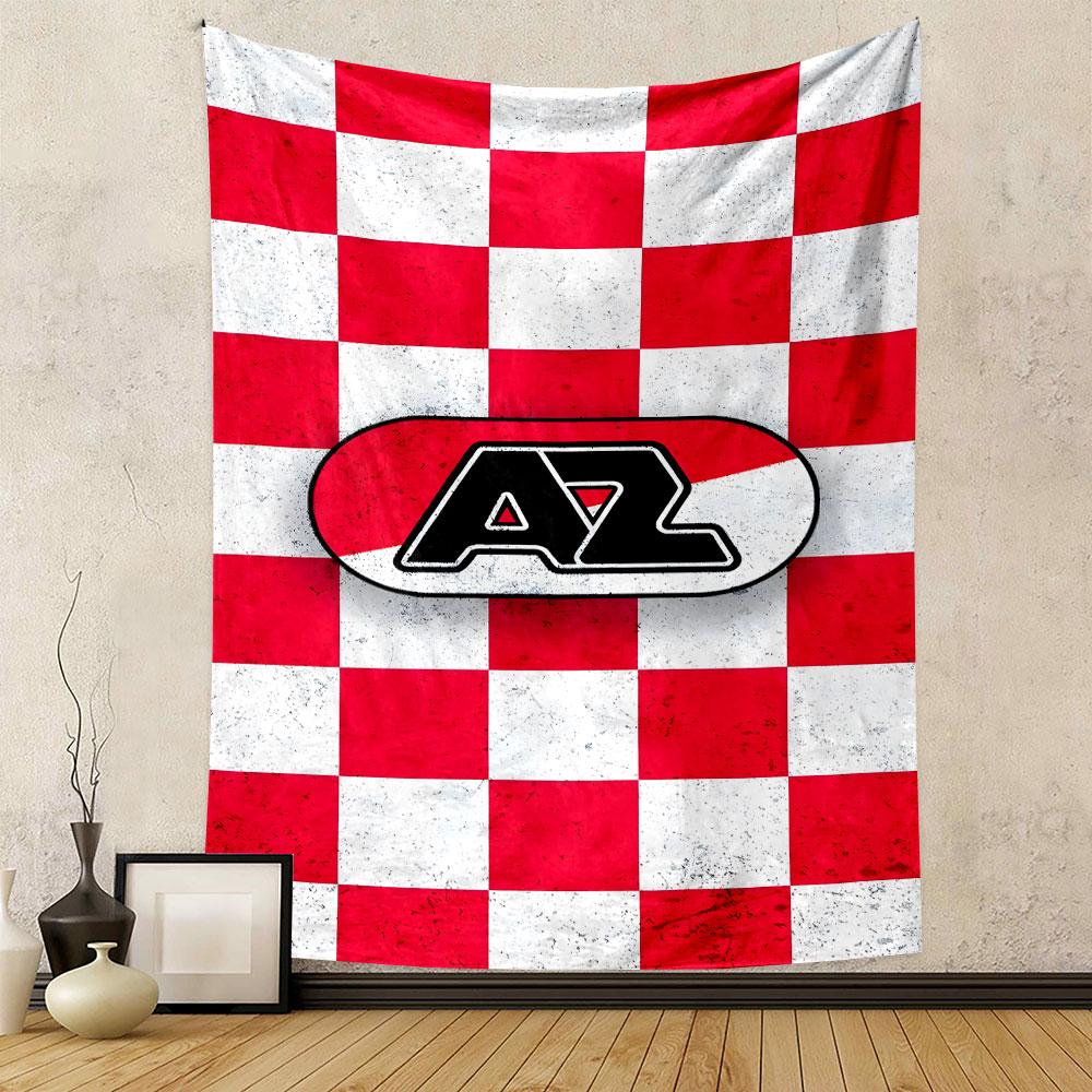 "Red Checkered Pattern with AZ Logo" Patterned Tapestry Decorative Wall Hanging, Home Bedroom Living Room Decor