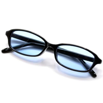 [MERRY PLEASURE] Sunglasses for Men and Women, Oval Shape, Tinted Lenses, Lightly Colored, BLACK×Lt.BLUE