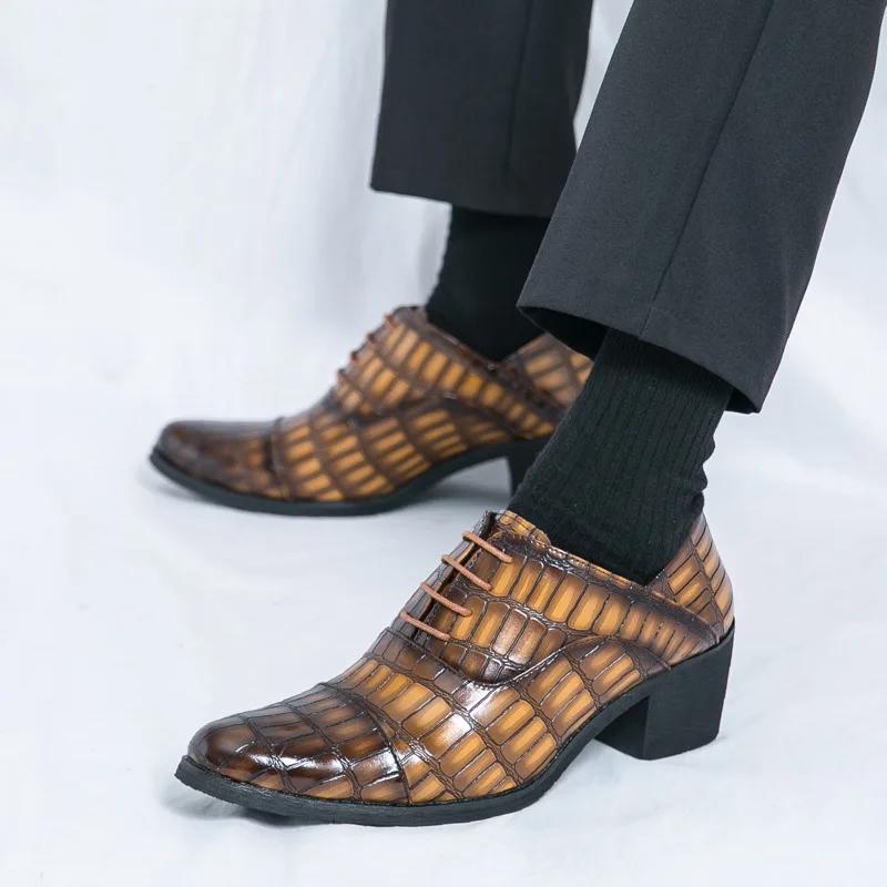 New Fashion Black Elegant Man Formal Shoes Big Size 46 High-heel Men Pointed Toe Shoes Luxury Dress Shoes Men Chaussure Hommes