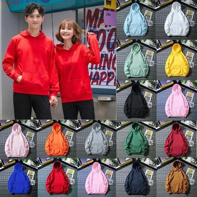 Unisex Velvet-Lined Korean Style Loose Solid Color Pullover Hoodie for Autumn/Winter