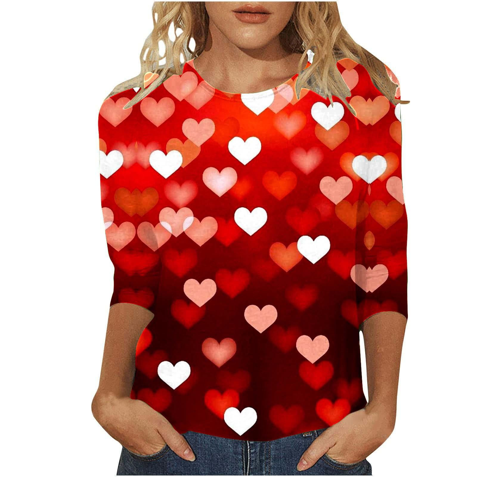 Круглый вырез 3D Love Printed Top Модные повседневные длинные рукава женские футболки 5XL