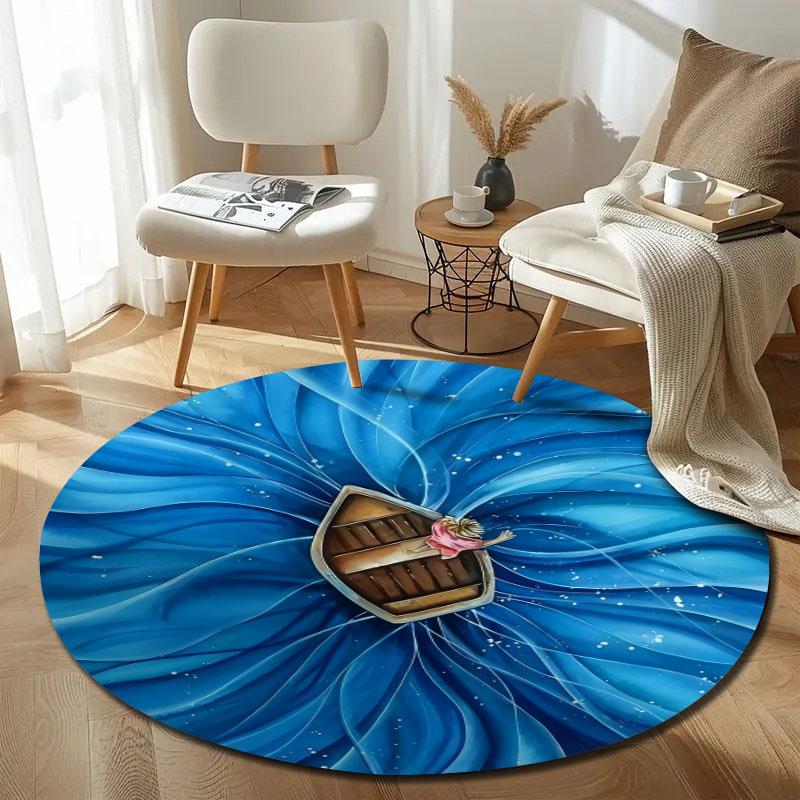 Artistic Round Moon Multicolor Area Rug, Non-Slip Floor Mat for Kitchen