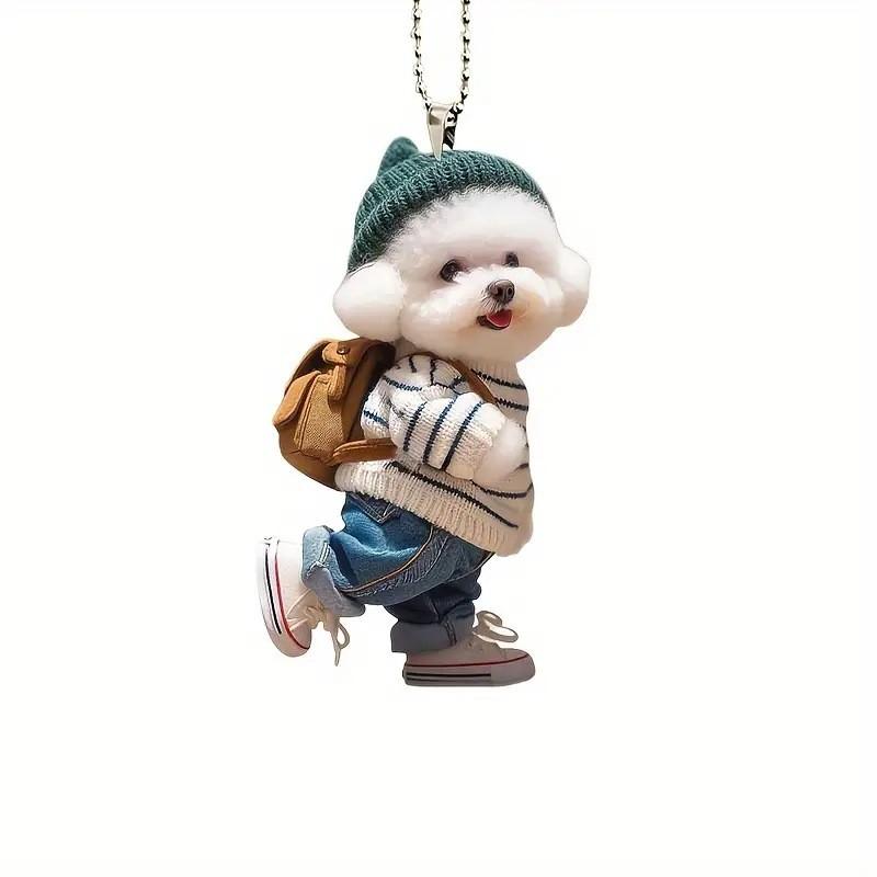 Fun Unique Acrylic Dog Backpack Pendant Delightful Teddy Dog Keychain For Car Interior Decor