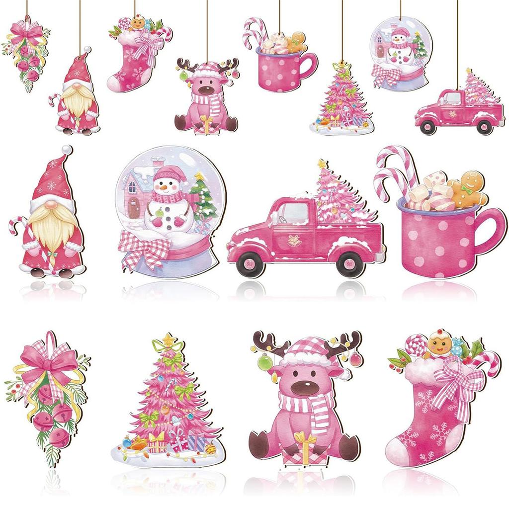 24Pcs Rustic Wooden Christmas Tree Ornaments for Holiday Party Decorations and Home Festive Display