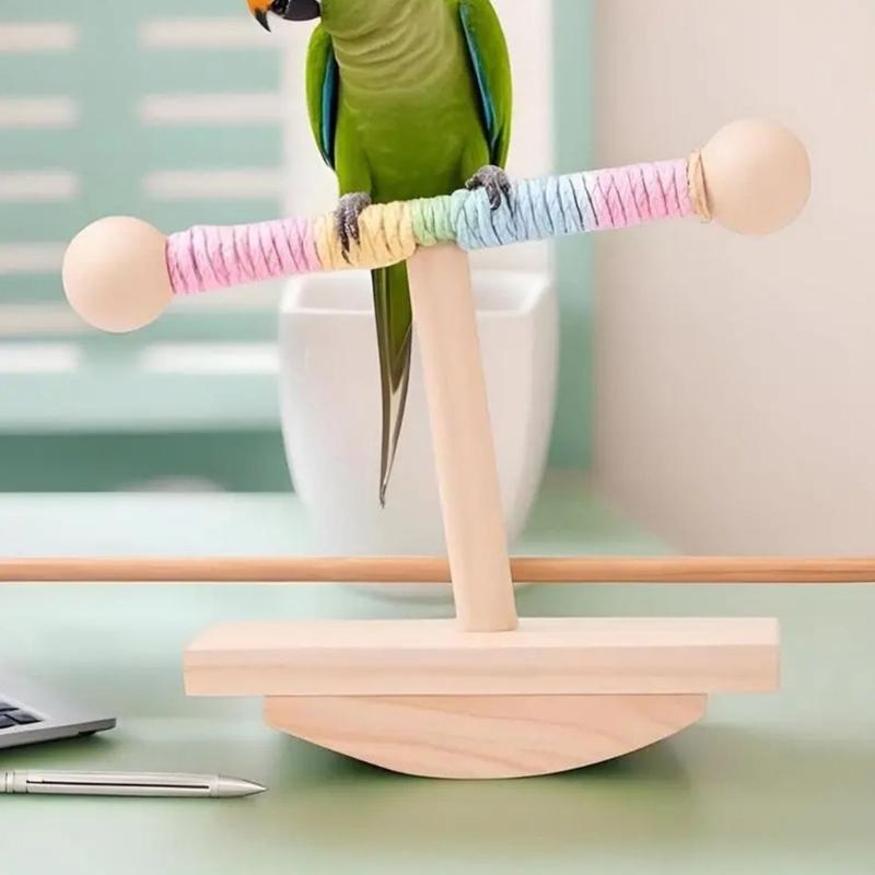 Verstellbarer Papageien-Spielständer aus Holz Vogel-Spielplätze mit schwingender Basis zum Stressabbau und zur Intelligenzentwicklung