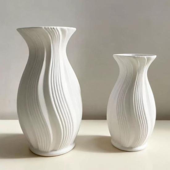 Small White Faux Ceramic Vase Minimalist Modern Pampas Grass Vase Decorative Flower Holder for Table Fireplace Shelf Living Room Decor