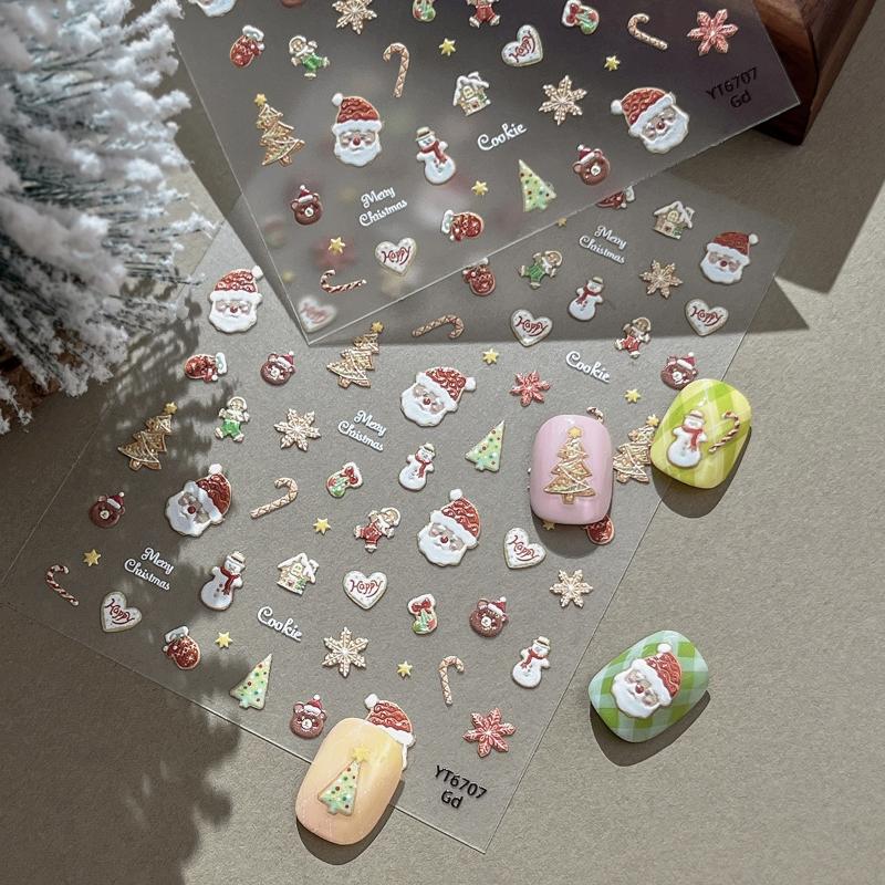 1Pcs Bronzing Christmas Snowflakes Nail Art Sticker Cute Cartoon Christmas Tree Santa Claus Manicure Decal Diy Nail Art Decor