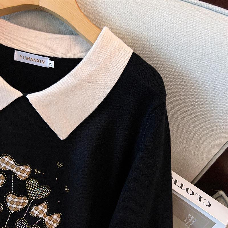 Plus Size Women's Winter Lapel Top - Slimming Long Sleeve Sweater Knitwear for Curvy Girls 200/300 Jin 8026