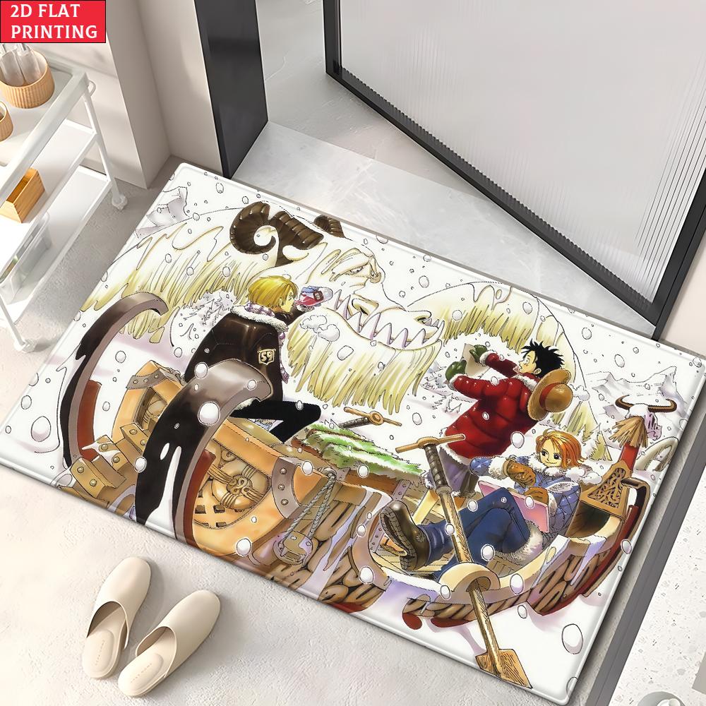 Anime Straw Hat Crew Doormat, Cartoon Pirate Non-slip Floor Mat, Decorative Entrance Rug for Home Living Room Bedroom Game Room