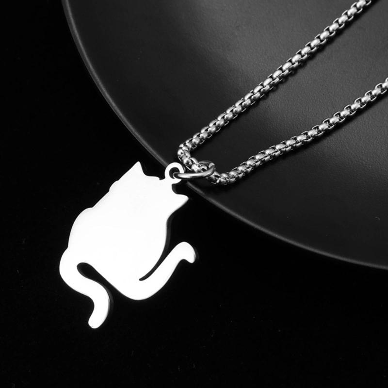 Hugging Cat Pendant Necklace Stainless Steel Pet Cat Choker Necklaces for Women Men Couple Lover Jewelry Valentines Day