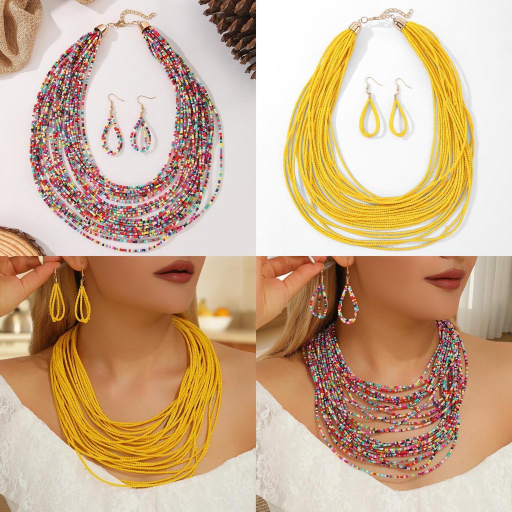 Glass Women Beaded Jewelry Set Multilayer Circular Design For Office Casual Use
