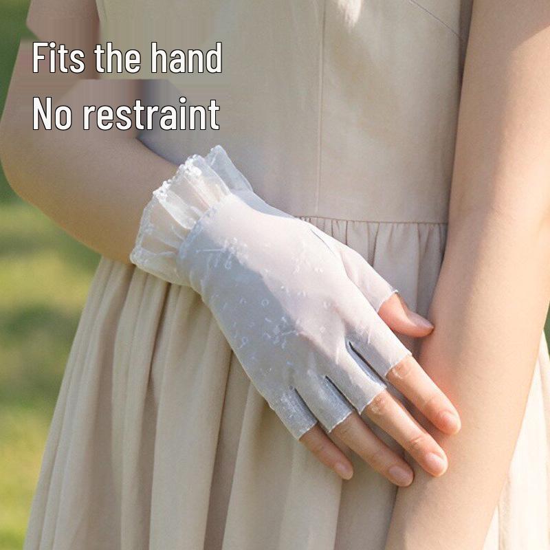 Summer Lace Half-Finger UV Protection Gloves - Breathable Sun Protection for Ladies, Driving, and Cycling.
