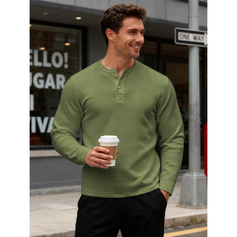Men S Slim Fit Long Sleeve Hoodless Sweatshirt Jacquard Grid Vintage Base Shirt
