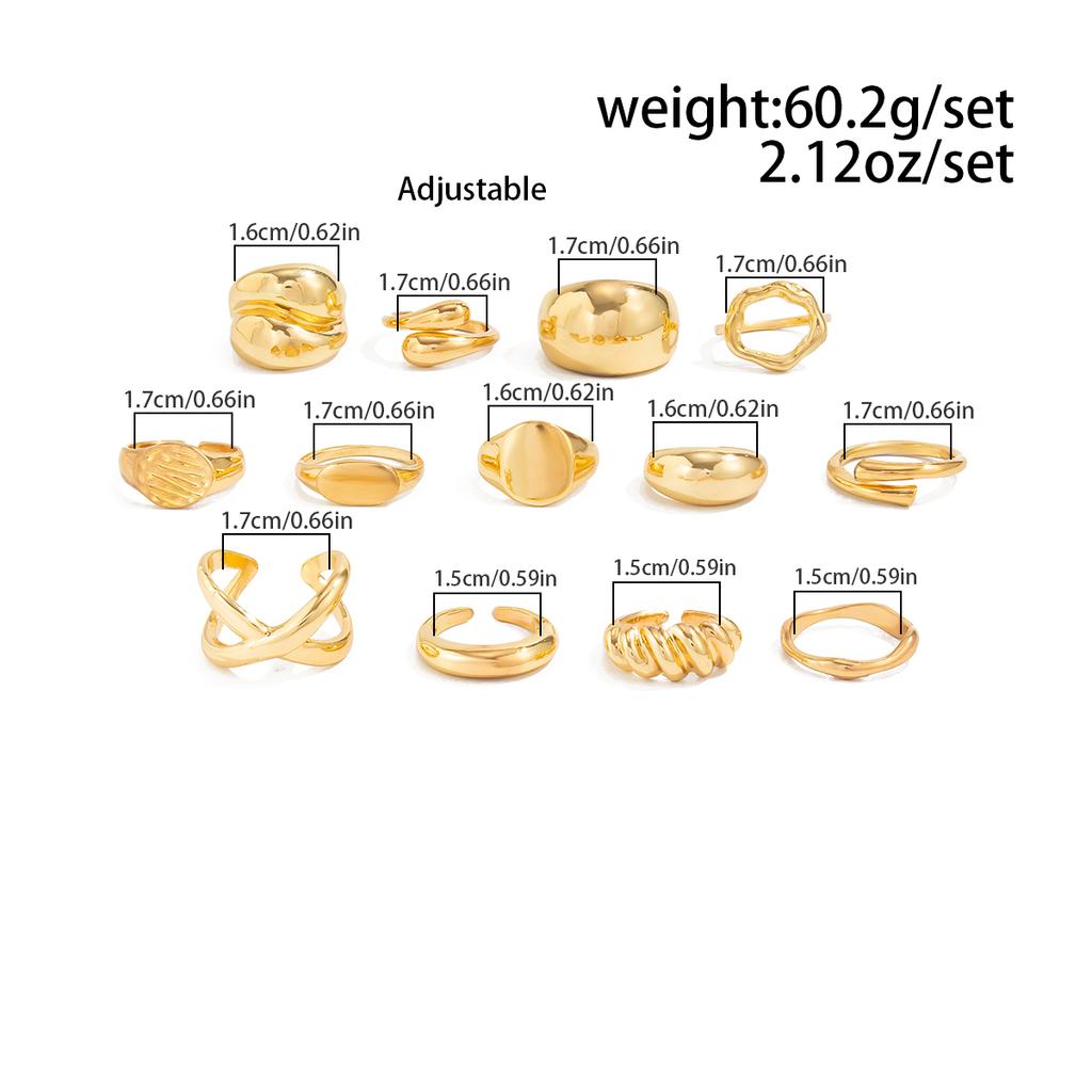 Salircon 13Pcs/Set Vintage Metal Curved Open Rings For Women Punk Hip Hop Gold Color Irregular Knuckle Joint Ring Party Jewelry