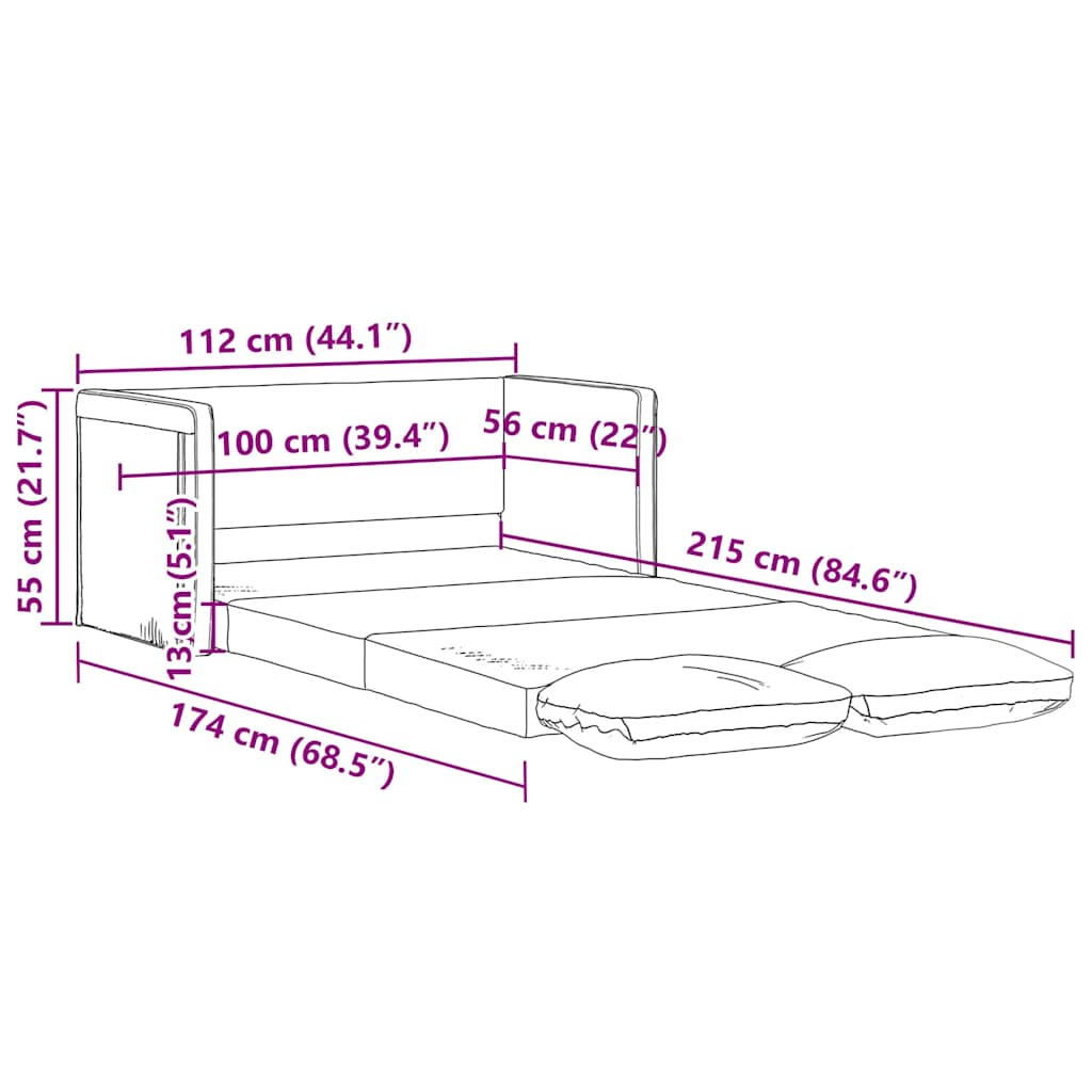 Floor Sofa with Sleep Function Dark Gray 112x174x55 Cm Fabric