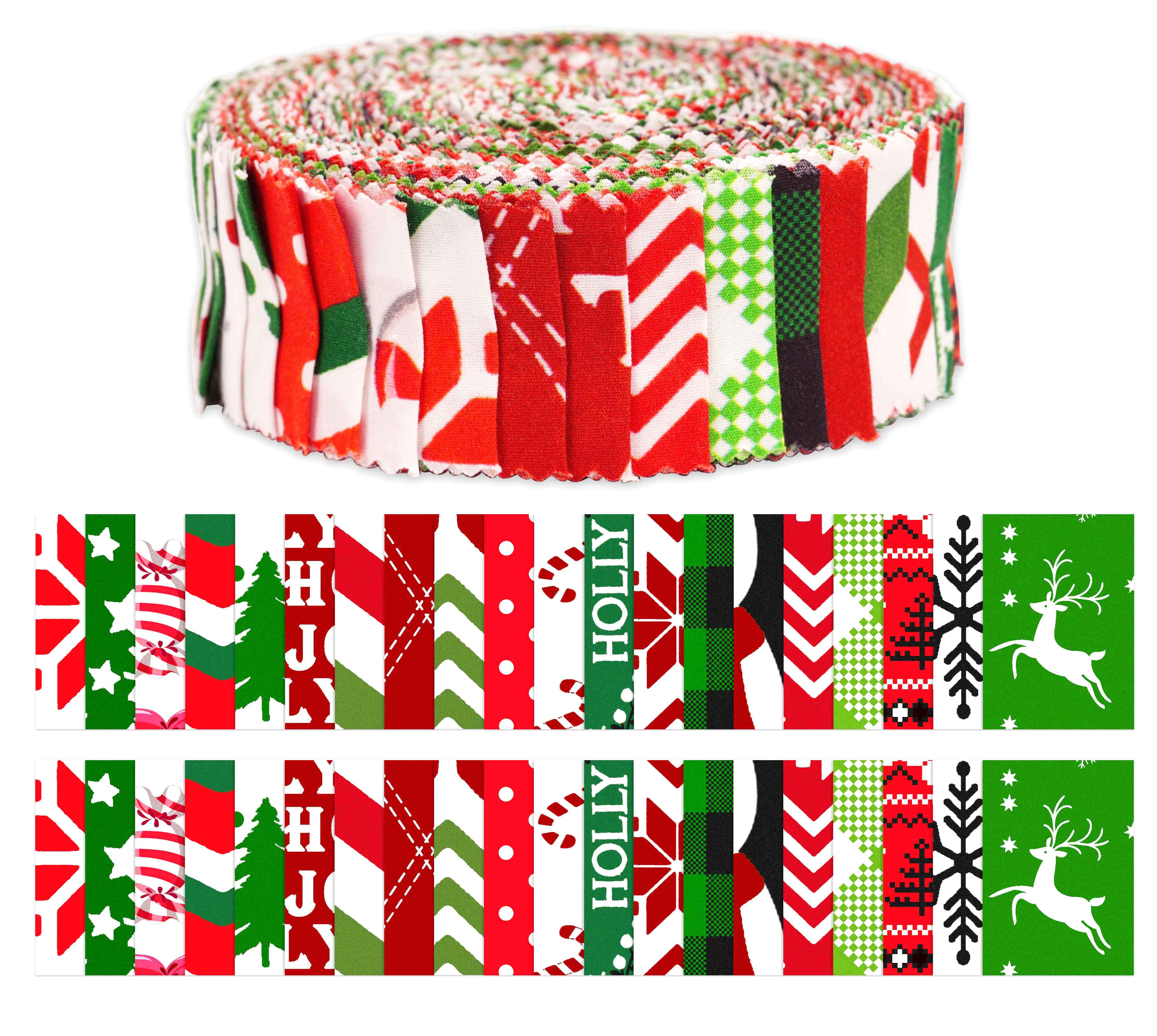 

Soimoi, 40 шт. Різдвяний принт, попередньо нарізані тканини, смужки, згорнуті 1,5x42 дюймів, бавовняні желе в рулонах для квілтингу - червоні та 1.5x42inches червоний