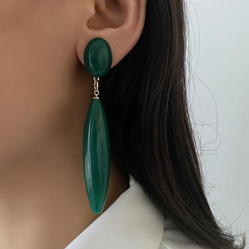 Silver Needle Retro Emerald Water Drop Shaped Long Earrings Personalized Exaggerated Earrings
