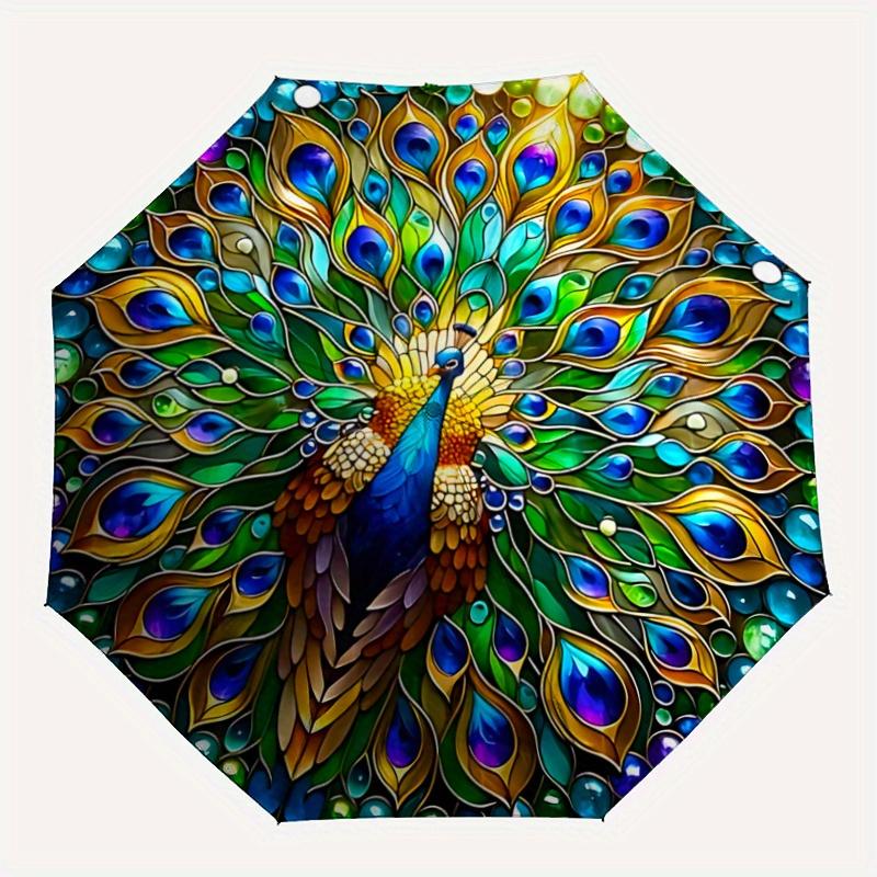 1pc Stained Glass Peacock Automatic Opening and Closing Umbrella - Suitable for Various Occasions, Outdoor Activities, Lightweight and Durable Automat