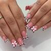 Unghii Press-On Scurte cu Vârf French Roz, Design cu Imprimeu Leopard și Fundiță, Finisaj Lucios, 24 buc, Femei
