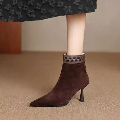 Mode 2025 Nieuw Temperament Stiletto Kuitlaarzen Herfst Nieuw Puntige Neus Suède Achterrits Antislip Slijtvast Hoge Hakken