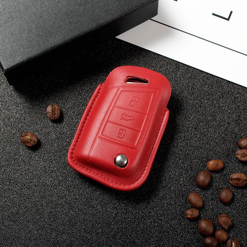 Genuine Leather Key Case for Volkswagen Sagitar, Lavida, Tiguan L, Lamando, Bora - 3D Full Wrap & One-Button Start.