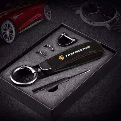Suede Leather Car Badges Keychain Keyring Key Chain Pendant For Porsche Panamera Cayenne Taycan 911 718 Macan Carrera-GT 928 944