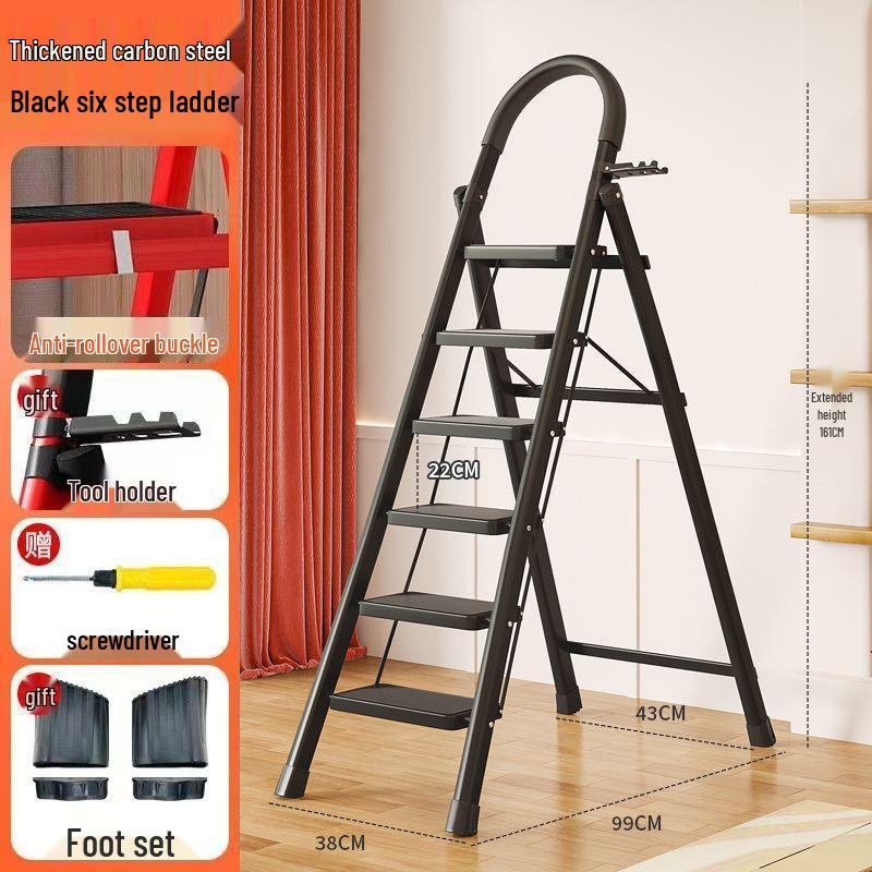 Folding Indoor Multifunctional Telescopic Ladder: High-Carbon Steel, Portable, Thickened Herringbone Design