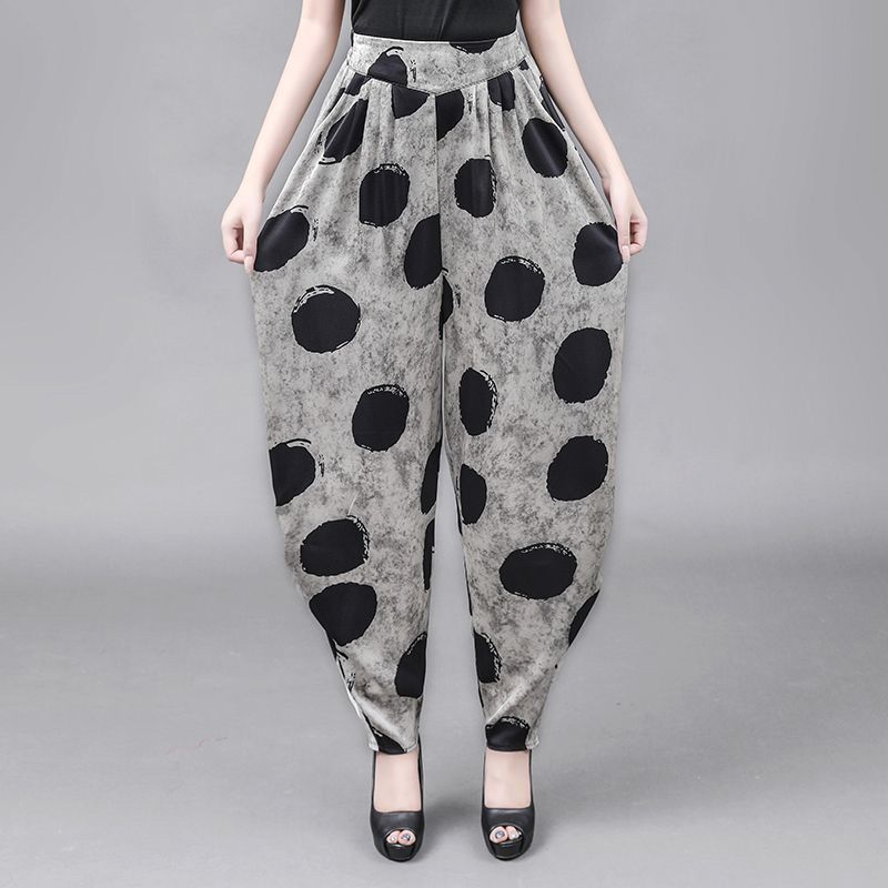 Original Vintage Ethnic Style Spring New Elastic High Waisted Haren Pants Women's Printed Dot Patchwork Pockets Casual Trousers