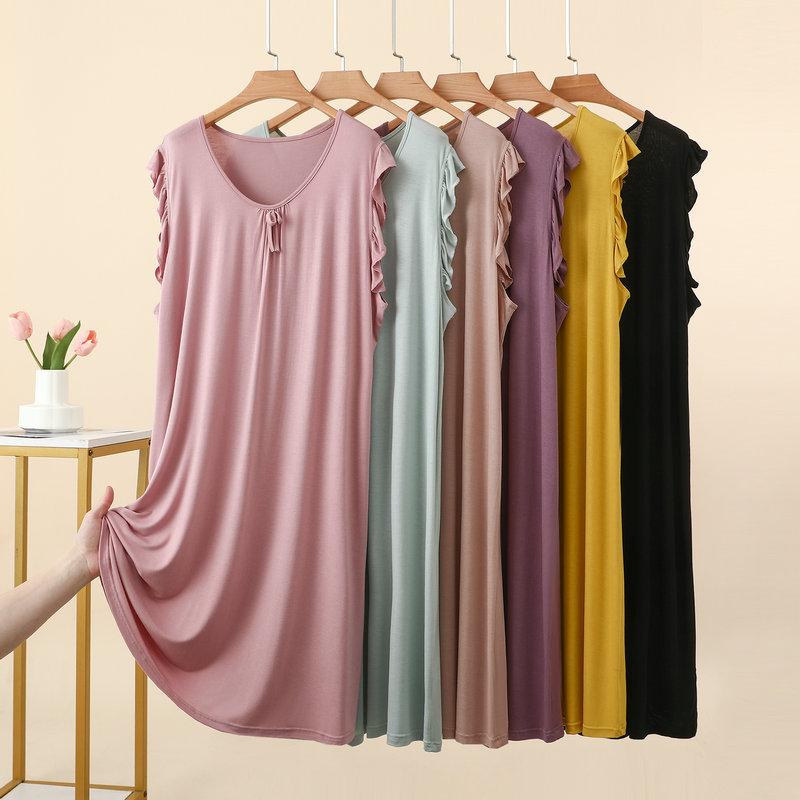Summer Women's Modal Lace V-Neck Sleeveless Nightdress Loose Plus Size Soft Comfort Sleep Dress Casual Loungewear Home Outdoor Wear