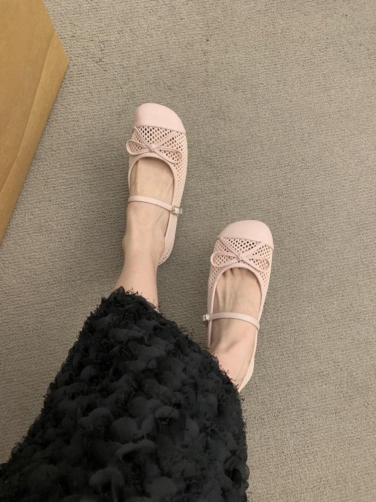 French flat Mary Jane single shoes women's shoes 2025 new summer temperament evening breeze breathable bow sandals