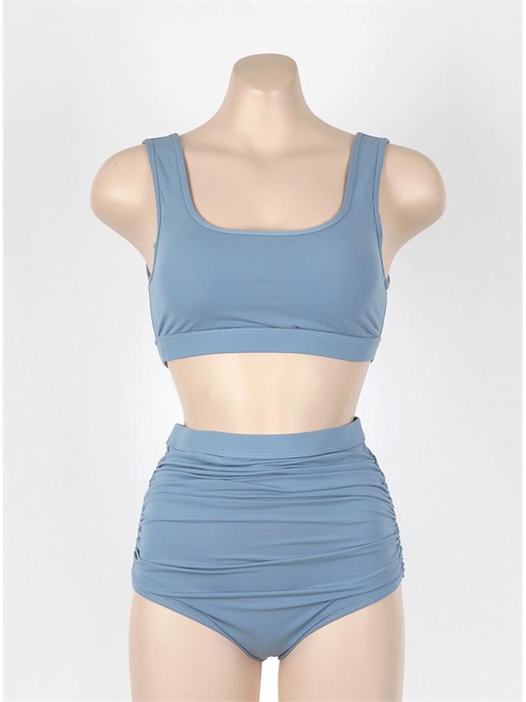 Korean Style 2024 Sexy Two-Piece Swimsuit with High Waist & Tummy Control