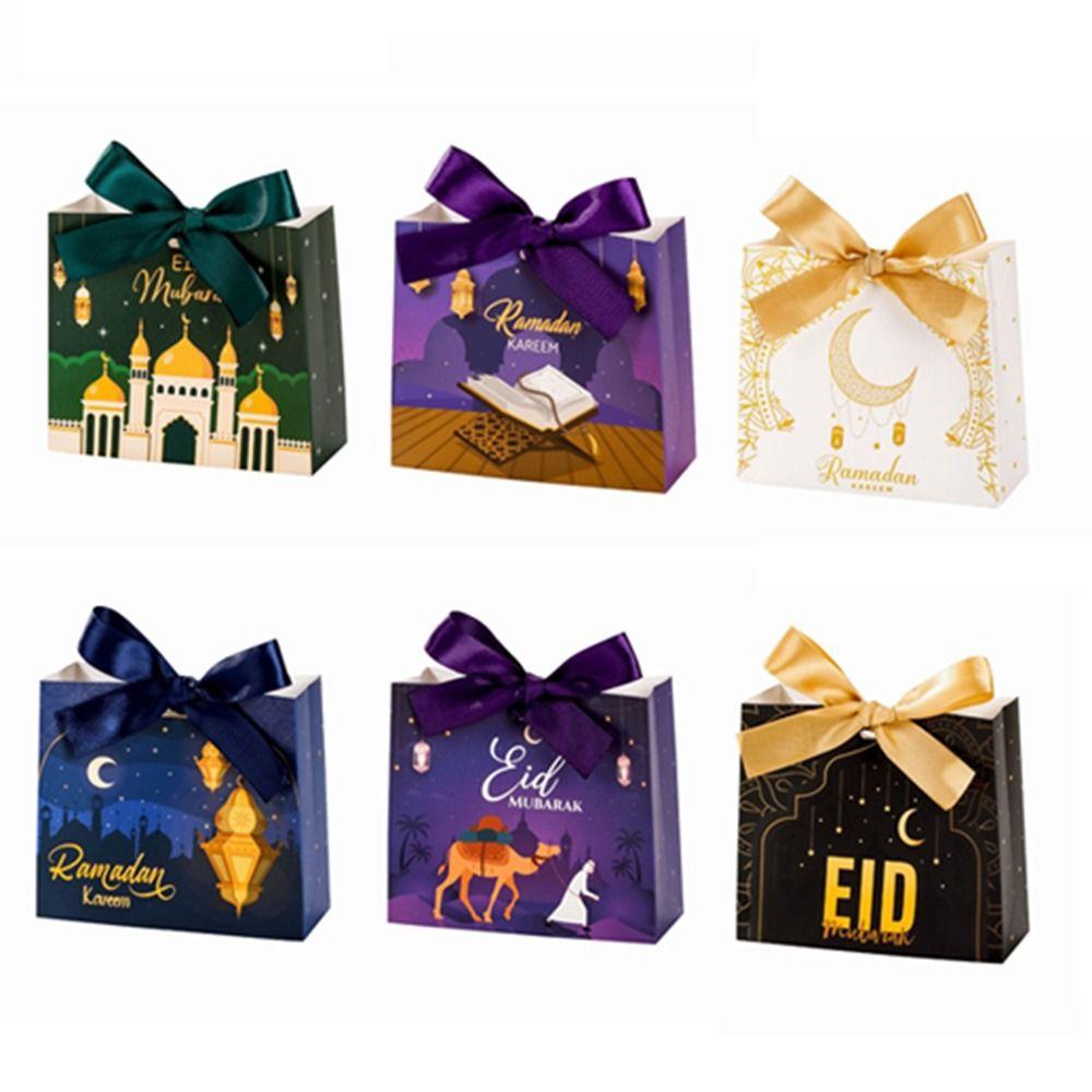 10Pcs Multicolor Eid and Ramadan Gift Boxes Star/Moon Portable Eid Gift Box Simple DIY Gift Packaging Bags