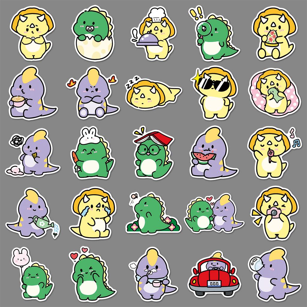 50 Little Dinosaur Graffiti Stickers Cartoon Cute Creative Guka Decorative Water Cup Mobile Laptop Stickers
